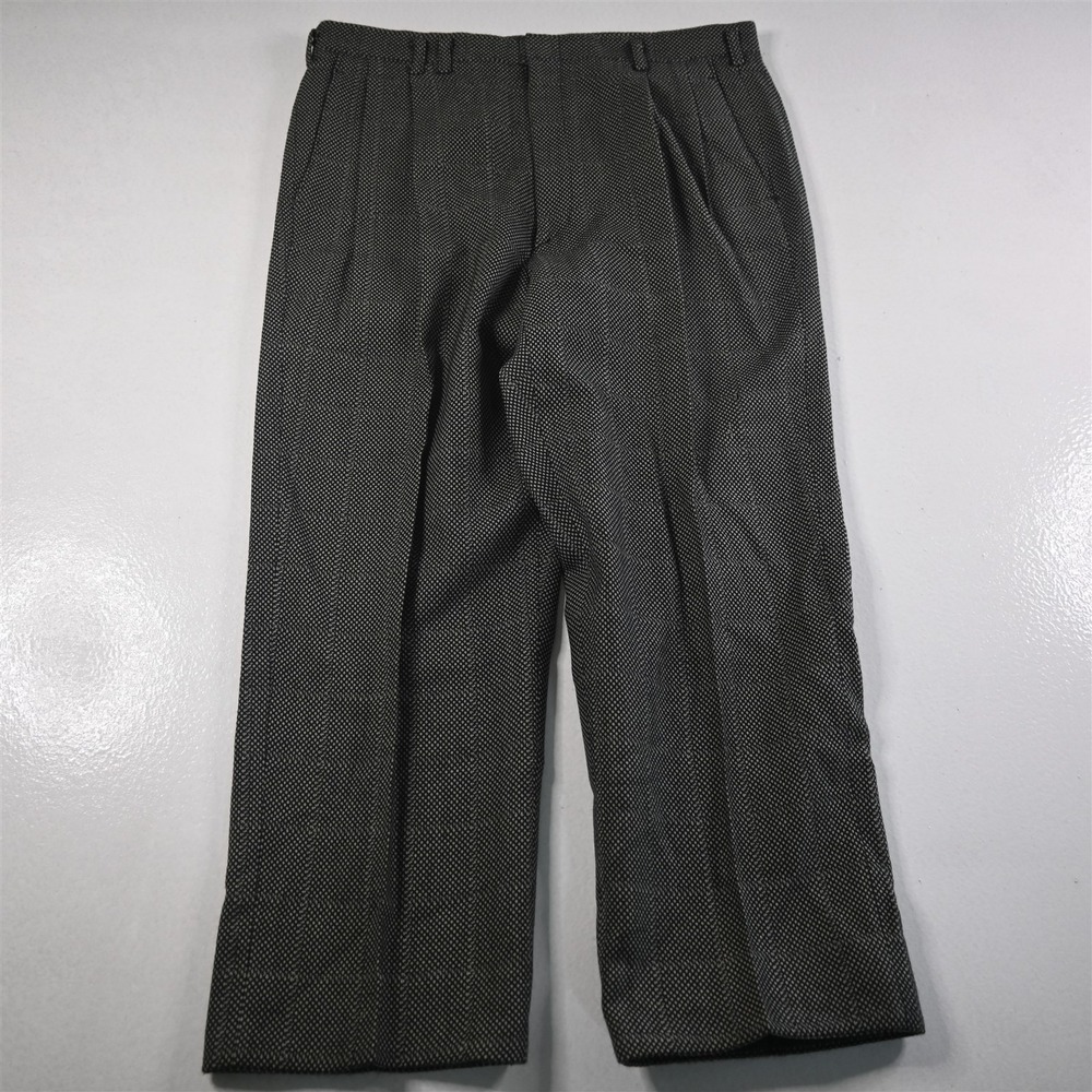 Vtg Bespoke 33x28 Black Gray Birdseye Tweed‎ Wool Pleated Full Cut Mens Pants